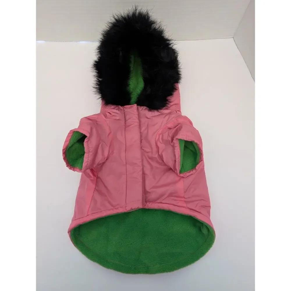 Gooby Pink Hooded Dog Jacket Size M Faux Fur Trim Cozy Winter Coat Stylish Cold